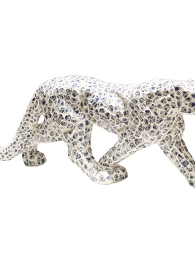 青花瓷豹子仿真雕塑落地