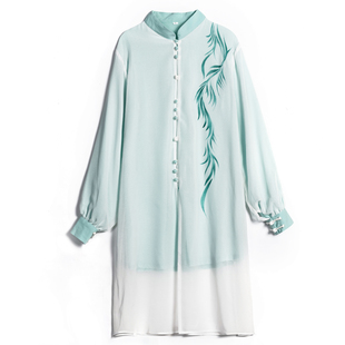 太极服女新款高端手绘雪纺飘逸八段锦中老年太极拳比赛表演练功服