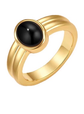 黑玛瑙小众轻奢镀18K金食指戒