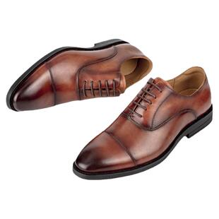 三接头皮鞋男士商务正装手工真皮棕色春季男鞋英伦结婚新郎牛津鞋