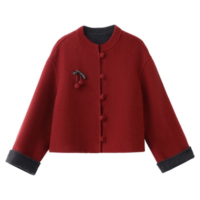 新中式国风撞色双面羊绒外套女