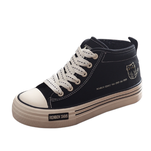 人本女士高帮加绒帆布鞋2022冬季新款可爱百搭舒适保暖高帮大棉鞋