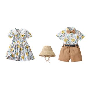 龙凤胎宝宝夏装兄妹夏季一大一小姐弟装田园风出游旅行兄妹童套装