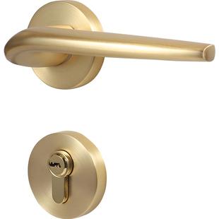 名门美式门锁室内卧室房间静音带钥匙锌合金金色实木门把手锁具