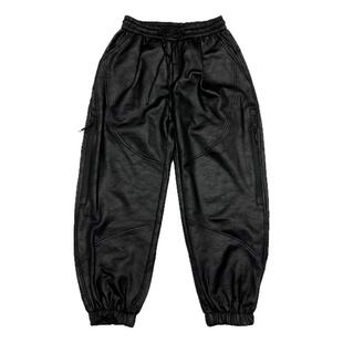 春季款防风机车骑行PU皮裤男士宽松小脚休闲裤痞帅青年百搭哈伦裤