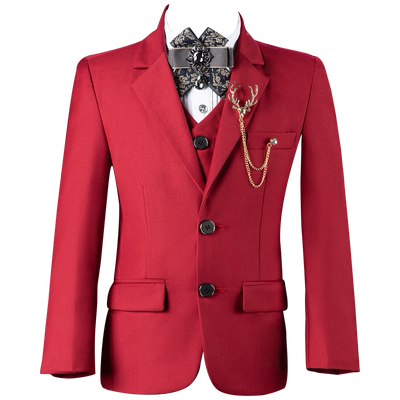 红色男童主持人演出服小花童礼服