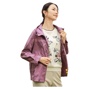 葵牌妈妈中老年女中长款连帽春秋运动休闲洋气薄款风衣外套