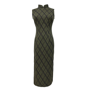 风格新中式改良旗袍2025新款秋无袖民国风文艺气质优雅格子披肩女