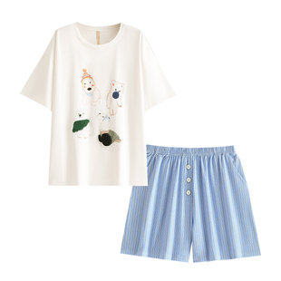 家乐芬睡衣女夏季夏款夏天短裤短袖莫代尔家居服卡通时尚夏日套装