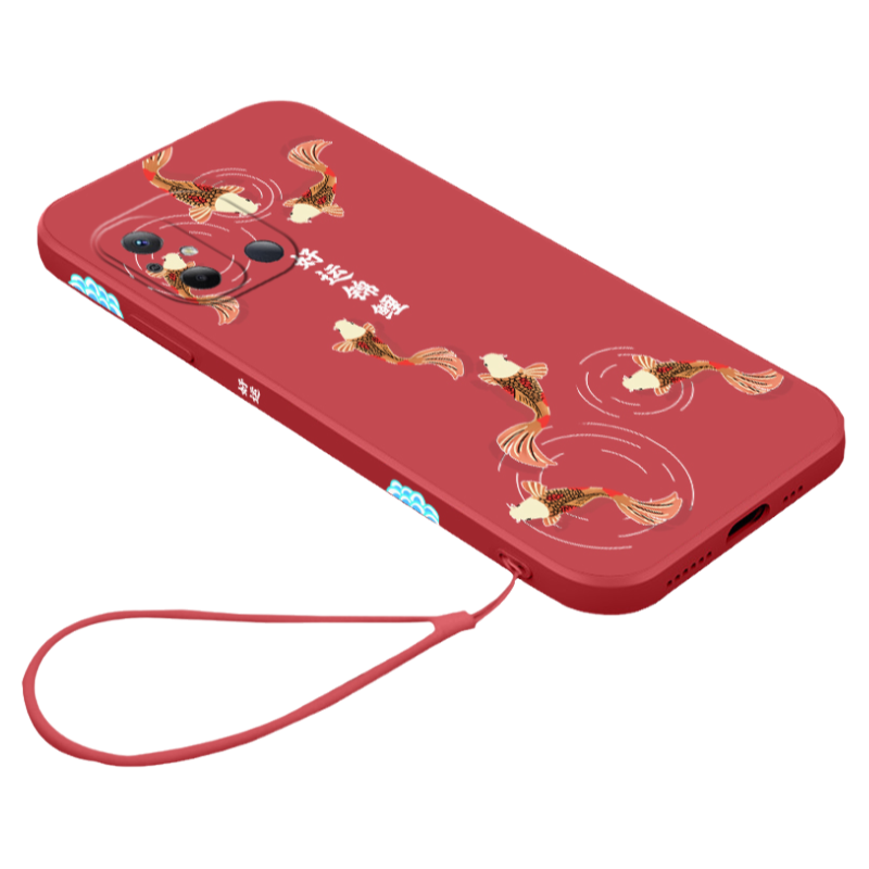 好运锦鲤新年款苹果6splus手机壳中国风iPhone8plus液态硅胶苹果7plus软壳se2国潮全包镜头带挂绳磨砂保