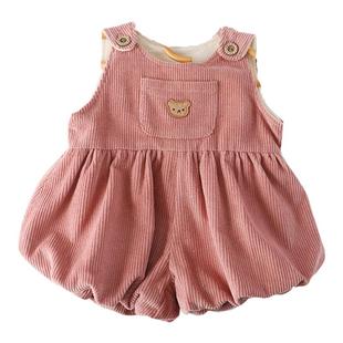 宝宝背带裤秋冬装新款花苞裤短裤女童灯芯绒棉裤保暖儿童加绒裤子