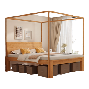 实木床双人床现代简约1.5米架子床可挂蚊帐防蚊虫主卧1.2米单人床