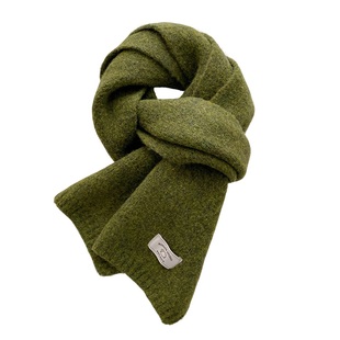 墨绿色含羊毛针织毛线加厚围巾男女学生冬季软糯保暖护颈短小围脖