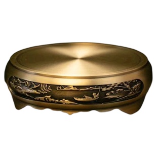 黄铜百福米缸聚宝盆底座铜葫芦家用圆形摆件招财进宝渔夫山水底座