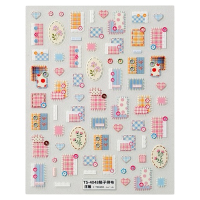 茉季春日野餐格子拼布立体浮雕美甲贴纸防水指甲贴装饰饰品4048