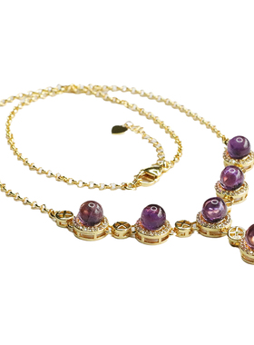 天然紫水晶项链紫色彩宝六珠套链轻奢珠宝女士款民族风饰品礼物