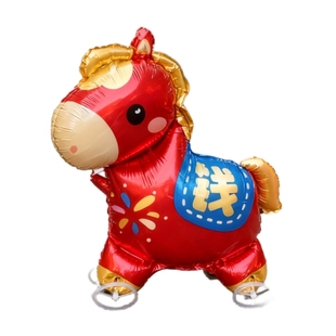 新年马上有钱造型气球儿童玩具红色生肖马走路气球车吉祥物生日