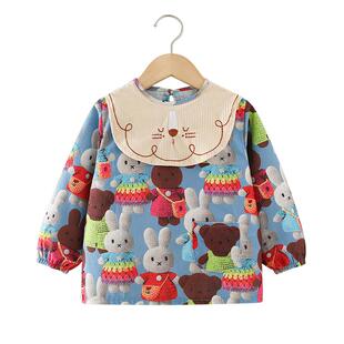 儿童罩衣秋冬季外穿男宝宝防脏围裙婴儿吃饭围兜长袖反穿护衣饭兜