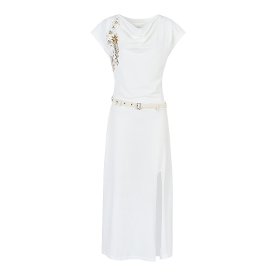 重工珠片绣荡领针织连衣裙