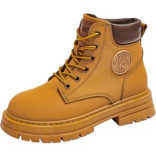 人本马丁靴女英伦风2025新款女鞋厚底短靴子女款秋季踢不烂大黄靴