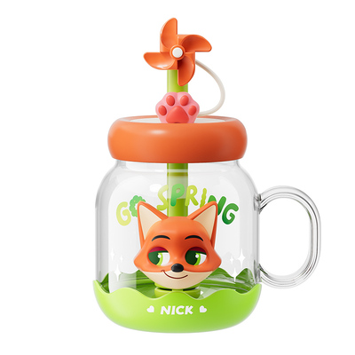 迪士尼玻璃吸管杯一盖双饮草莓熊