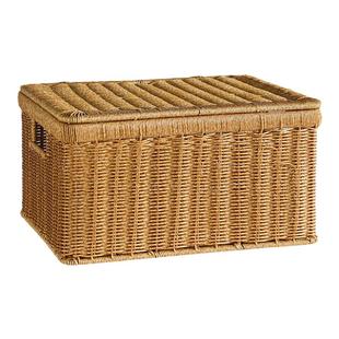 闲储翻盖防尘仿藤编收纳筐客厅家用橱柜格子整理储物收纳盒