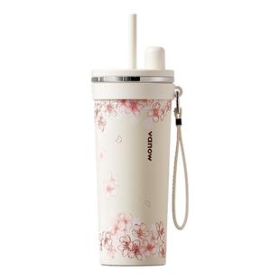 Vanow保温杯吸管女生水杯2025高颜值新款大容量车载陶瓷内胆礼物