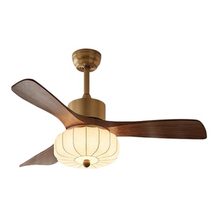 索燕中古风风扇灯吊扇灯护眼静音实木新中式吊灯餐厅客厅卧室房间