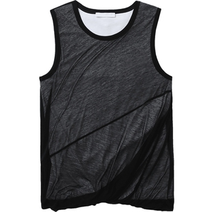 IT HELMUT LANG女装宽松圆领背心新款微透叠层拼接上衣2H1514XM