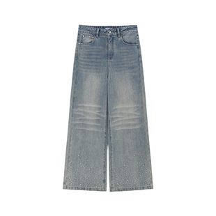 REVAN芮范设计师款垂感随性烫钻牛仔裤RL31302014