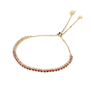 18K玫瑰金天然鸽血红宝石双股伸缩式手链 满圈深红色镶钻石手镯女