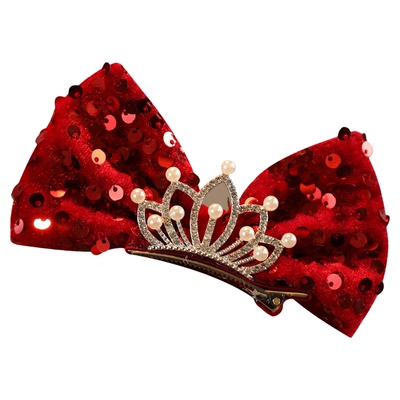 女童立体吸睛红蝴蝶结皇冠顶夹