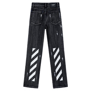 OFF-WHITE™【张艺兴同款】双箭头装饰牛仔裤男女潮牌条纹长裤