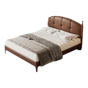 慕思官方正品实木床卧室大床复古风真皮床1米8双人床软包奶油风