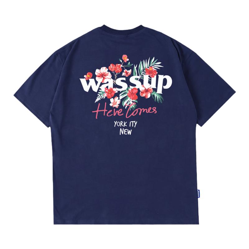 潮牌花卉短袖情侣WASSUPHEODS