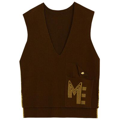 墨蒂珂套头V领字母印花针织马甲