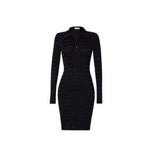 XULU原创气质纯色棋盘格提花暗纹包臀裙气质百搭时尚休闲连衣裙