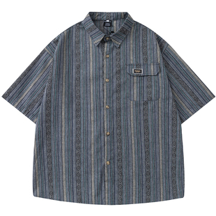 From Mars 放慢倍数 复古国潮风慵懒夏季宽松休闲短袖衬衫BF