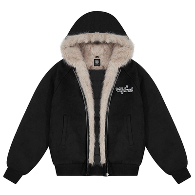 404MOB仿兔毛重磅云朵绒山雕棉服男秋冬加绒加厚刺绣连帽麂皮外套