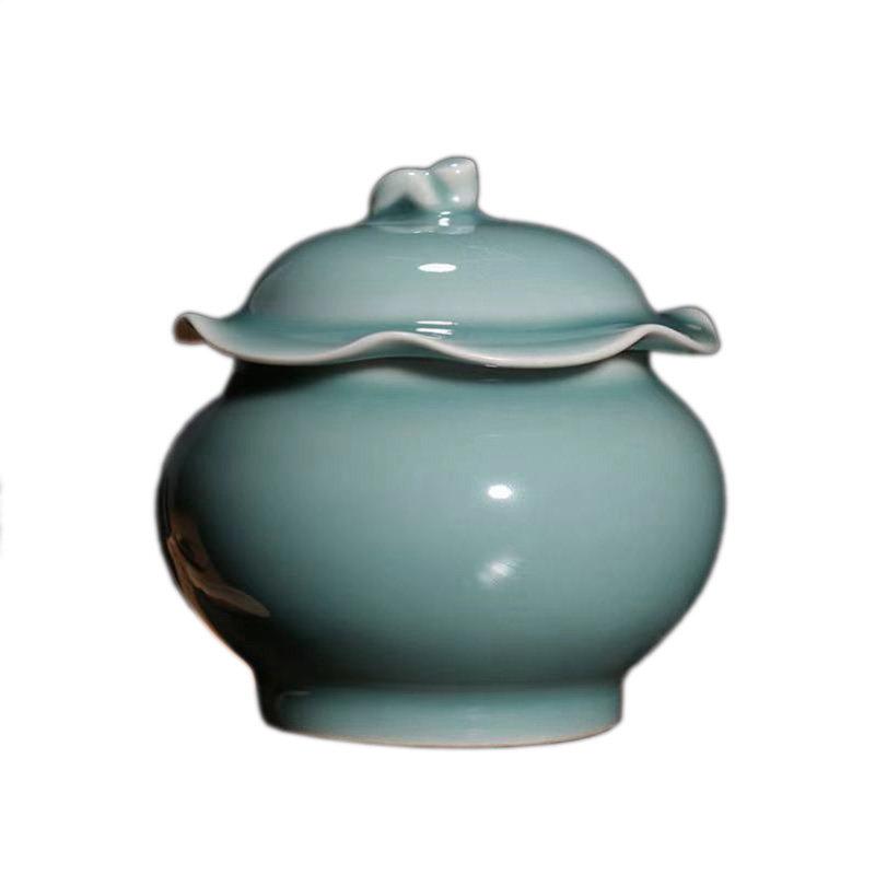 龙泉青瓷荷叶罐茶叶罐茶具茶道普洱红茶密封储存罐茶仓青瓷储物罐