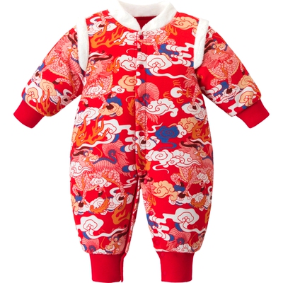 木生棉中国风宝宝秋冬装连体衣服