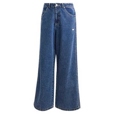 Adidas阿迪达斯三叶草女子Blue阔腿牛仔长裤舒适有型运动裤IW5760