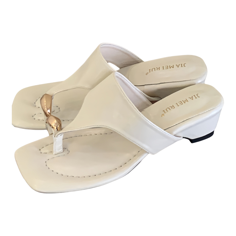 韩版粗跟夹趾人字拖女夏金属装饰