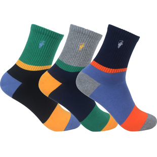 Polo袜子男秋冬季中筒纯棉彩色运动男袜子全棉吸汗透气男生冬天袜