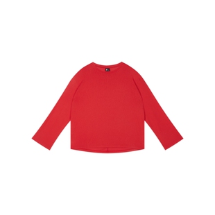 oneup美式亚麻长袖t恤女春季小个子宽松透气圆领红色打底衫上衣