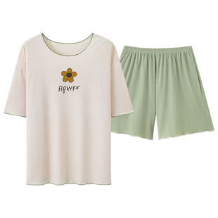 冰丝睡衣女夏天短袖短裤薄款2026新款女士简约夏季凉感家居服套装