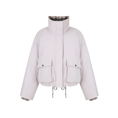 范洛Fano 小众设计感三星绒格纹拼接宽松抽绳花苞羽绒服外套女冬