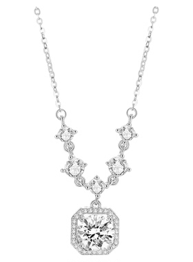 s999纯银方钻项链镶钻锆石