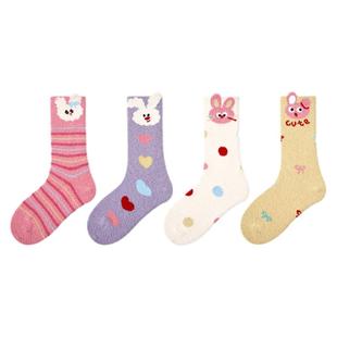 女童袜子秋冬款中筒袜儿童冬季加绒加厚睡眠袜宝宝可爱珊瑚绒袜子