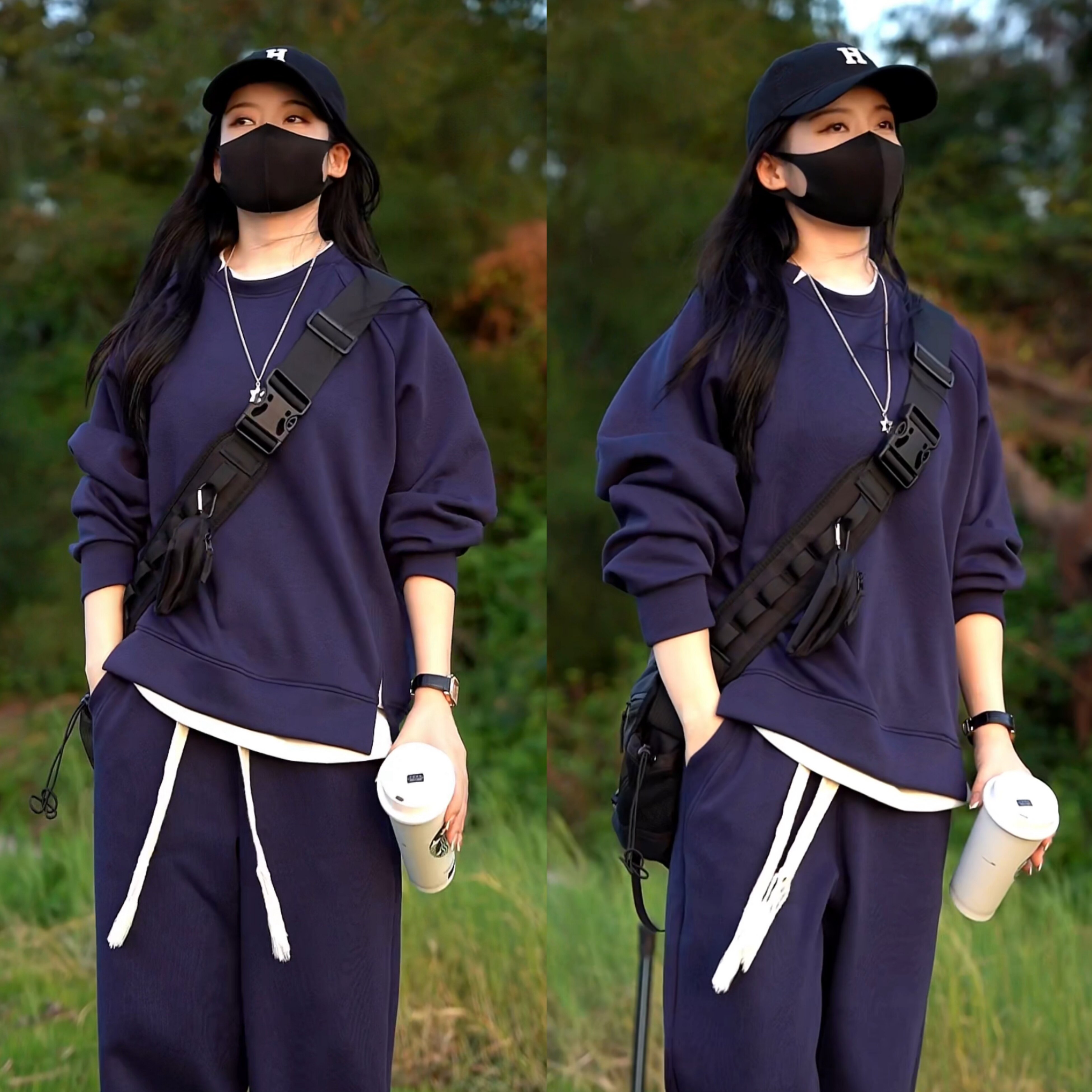 春秋简约假两件卫衣休闲运动套装男潮流百搭束脚卫裤情侣款两件套